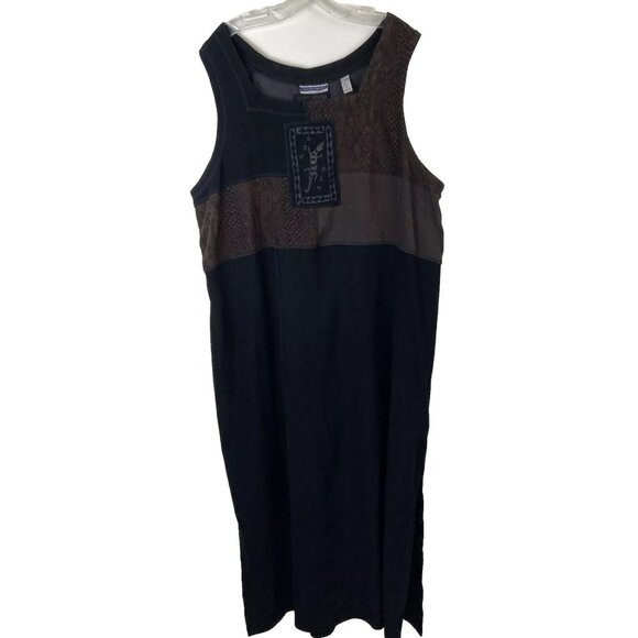 Amanda Smith Maxi Dress Size 2x Black Brown Lizard  Sleeveless Grandma - Picture 1 of 10